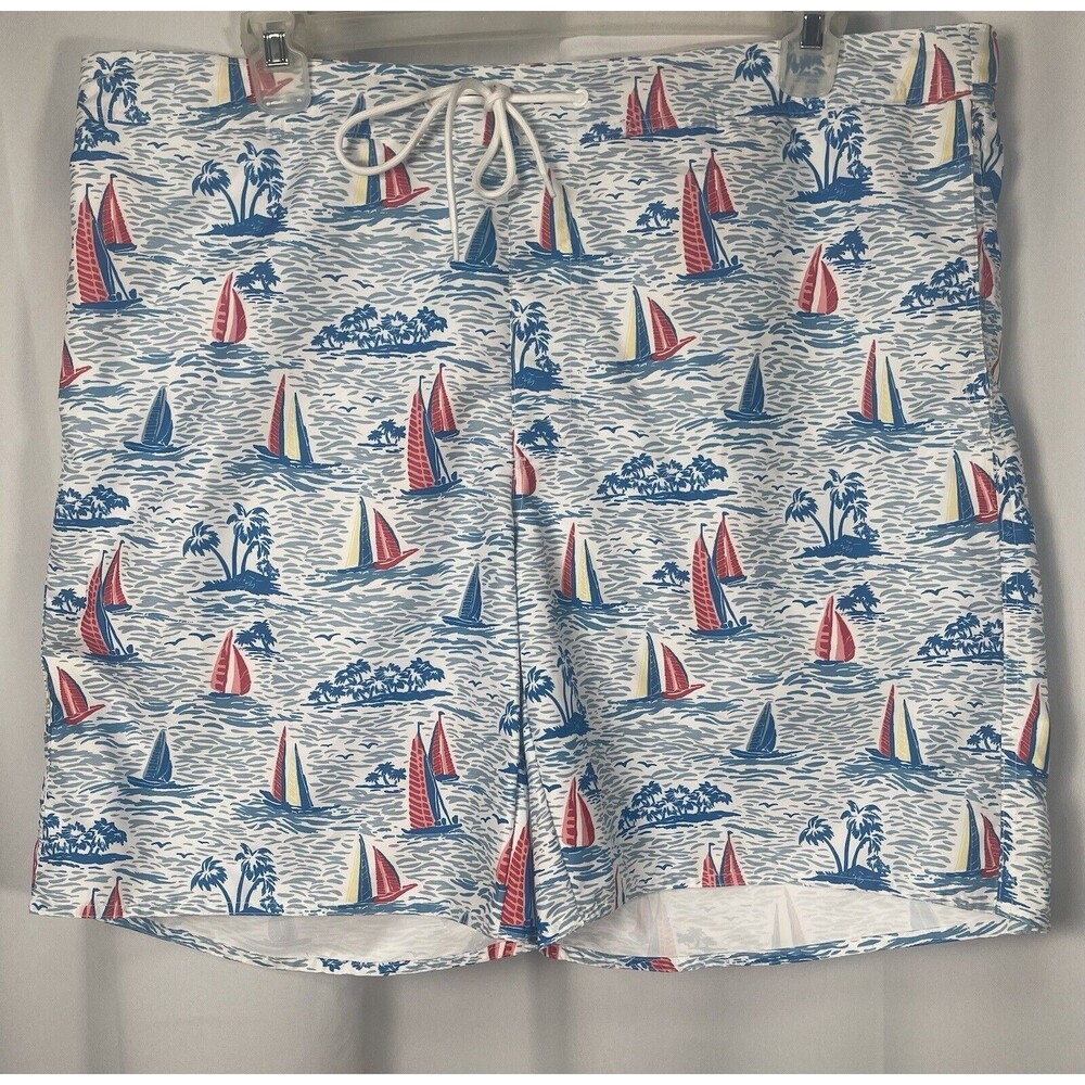 St John’s Bay Blue Sailboat Swim Short 9” Inseam Sz XXL New